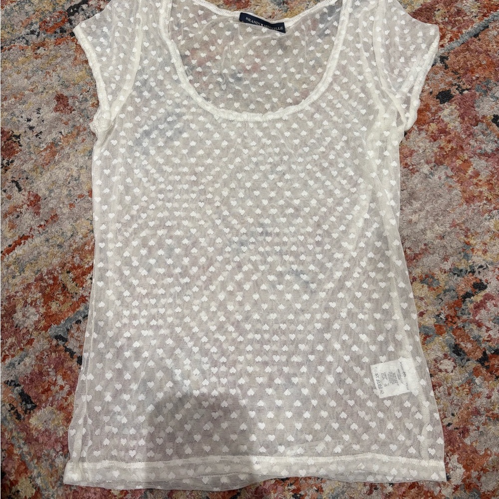 Brandy Melville Cream Sheer Lace Blouse